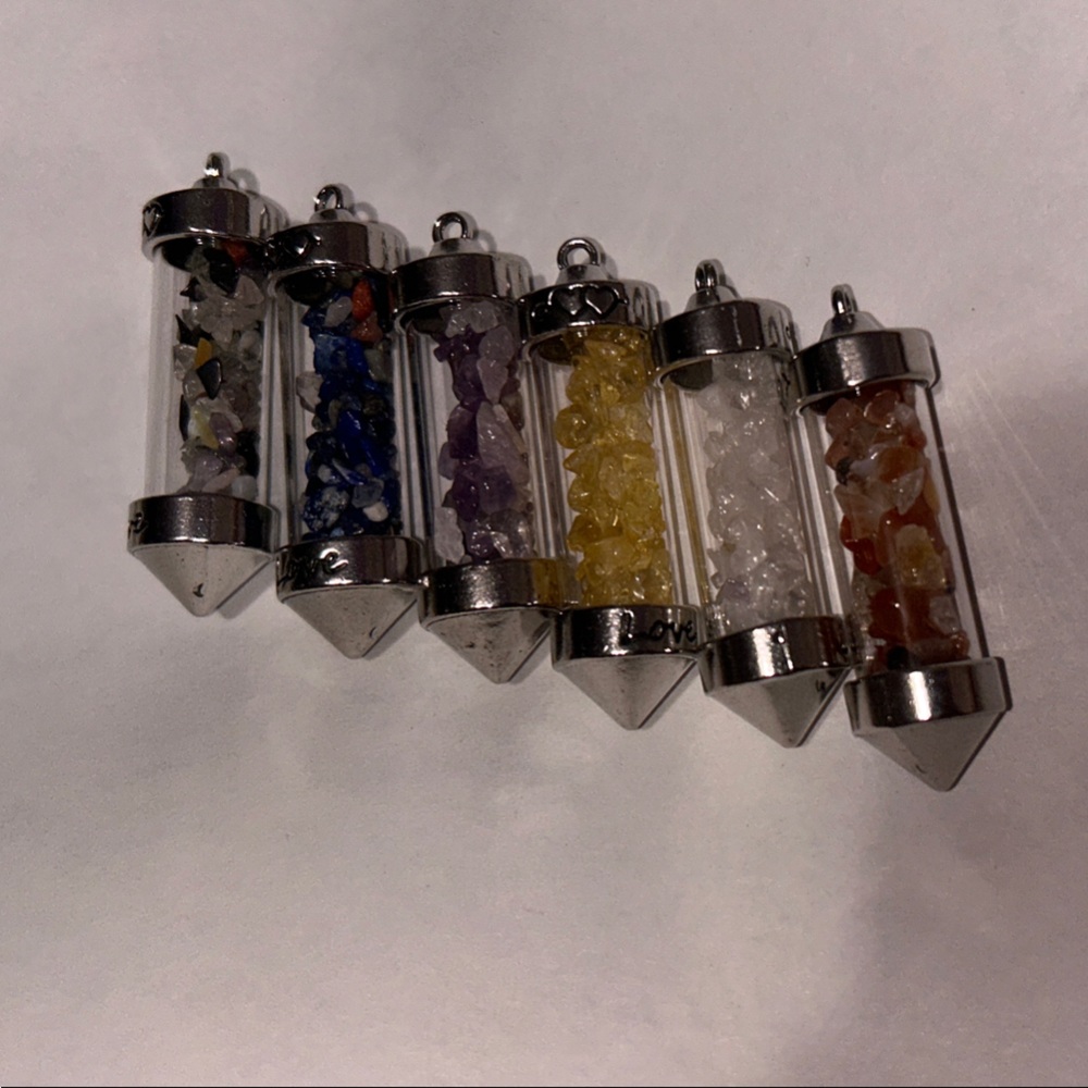 Multi-Color Gemstone Vial Necklace Set
